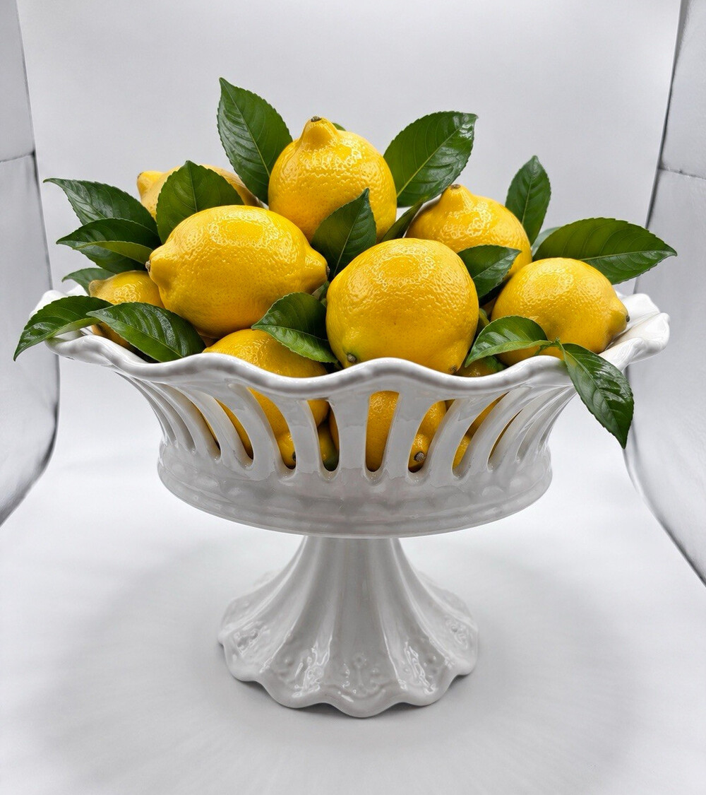 Godinger Vintage White Ceramic Round Glossy Pedestal Compote Bowl